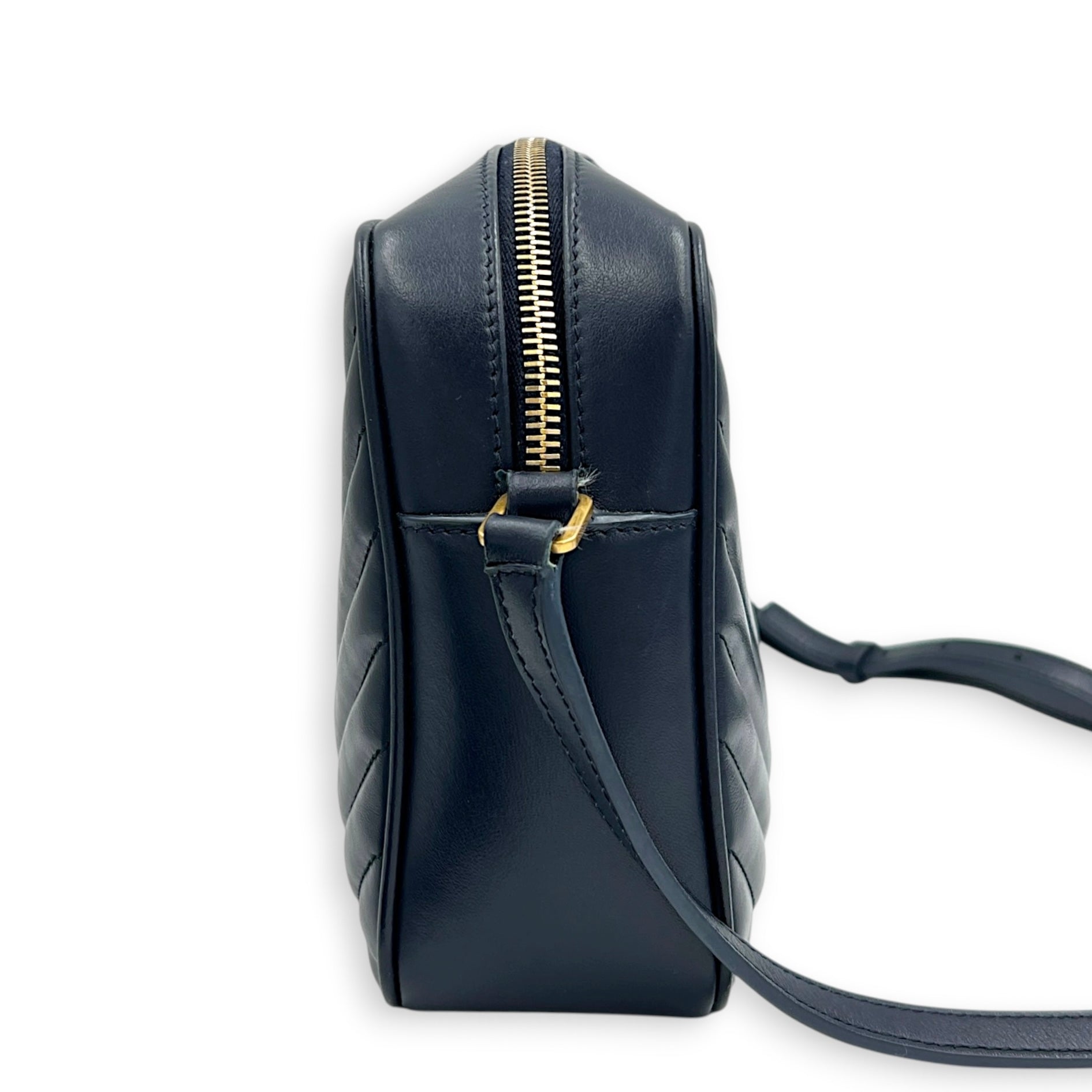 Lou Camera Shoulder Bag Blue in Calfskin, Gold hardware