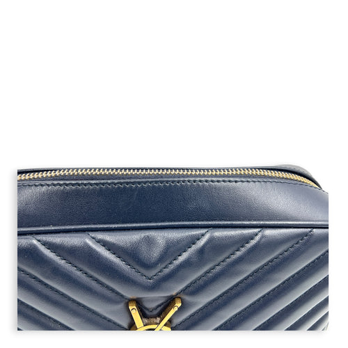 Lou Camera Shoulder Bag Blue in Calfskin, Gold hardware