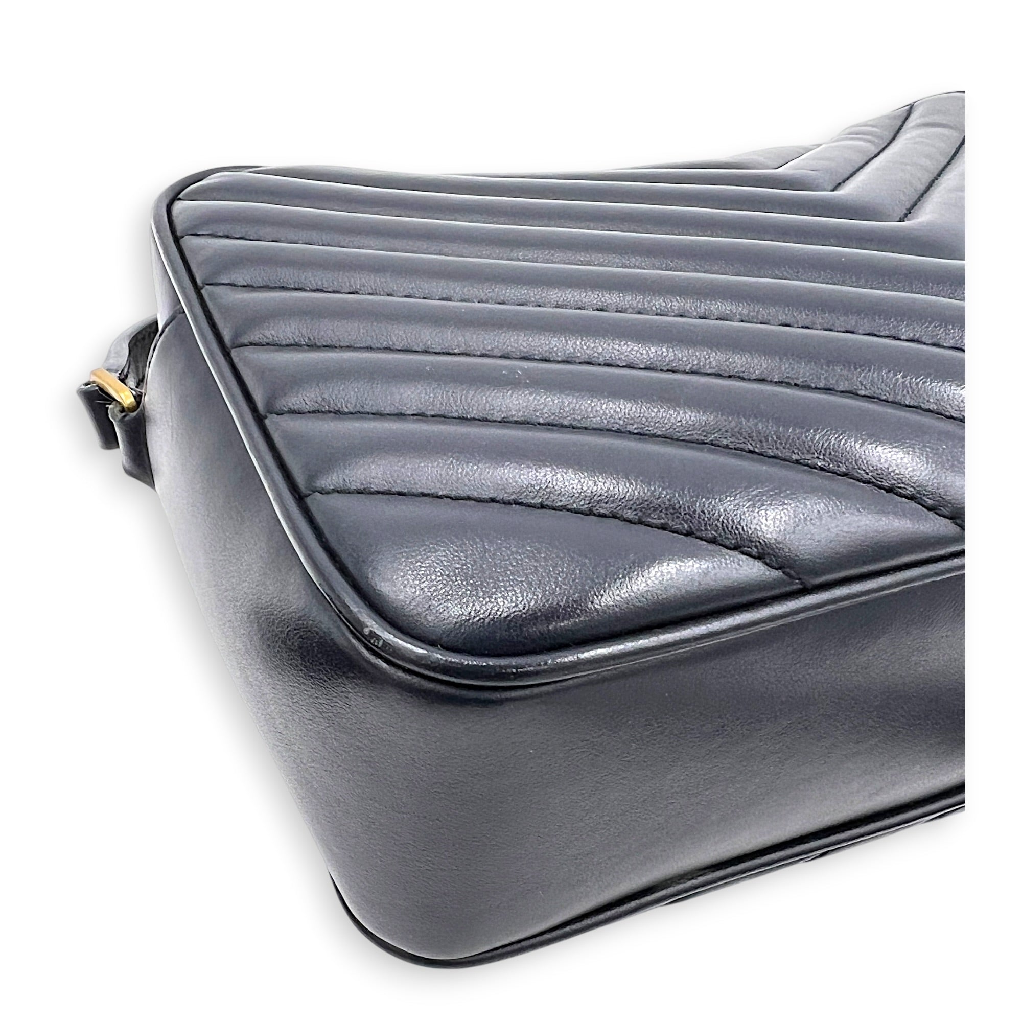 Lou Camera Shoulder Bag Blue in Calfskin, Gold hardware