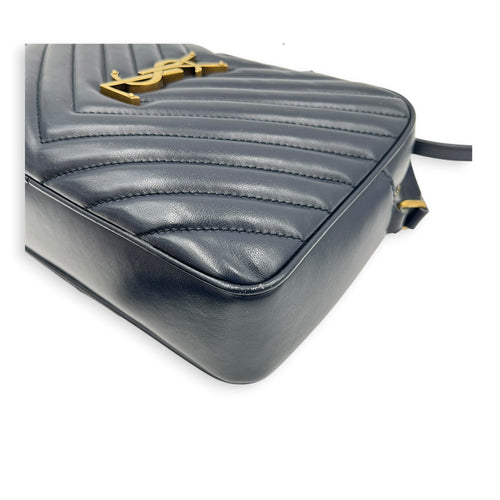 Lou Camera Shoulder Bag Blue in Calfskin, Gold hardware