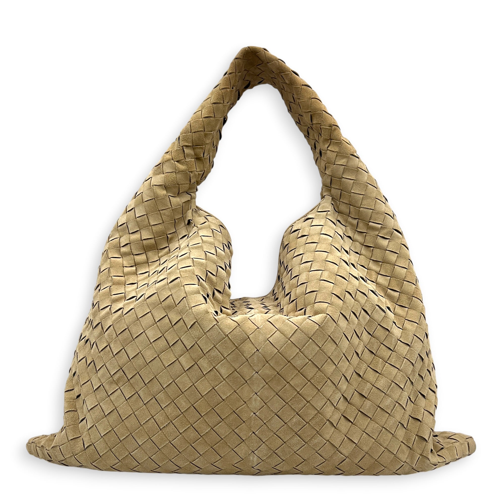 Hop Shoulder Bag Maxi Beige in Suede Leather