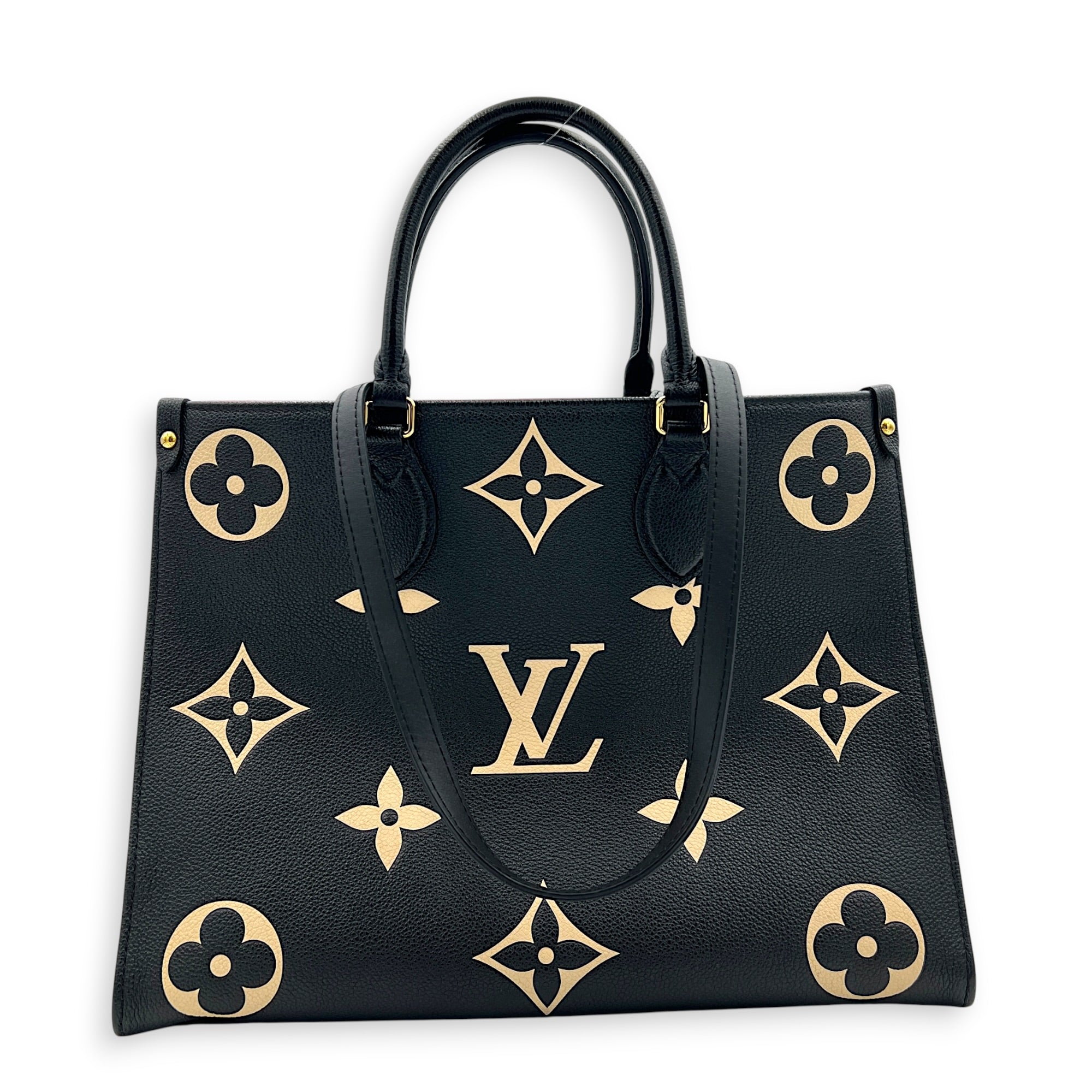 OnTheGo Tote Bag MM Black in Empreinte Leather, Gold hardware