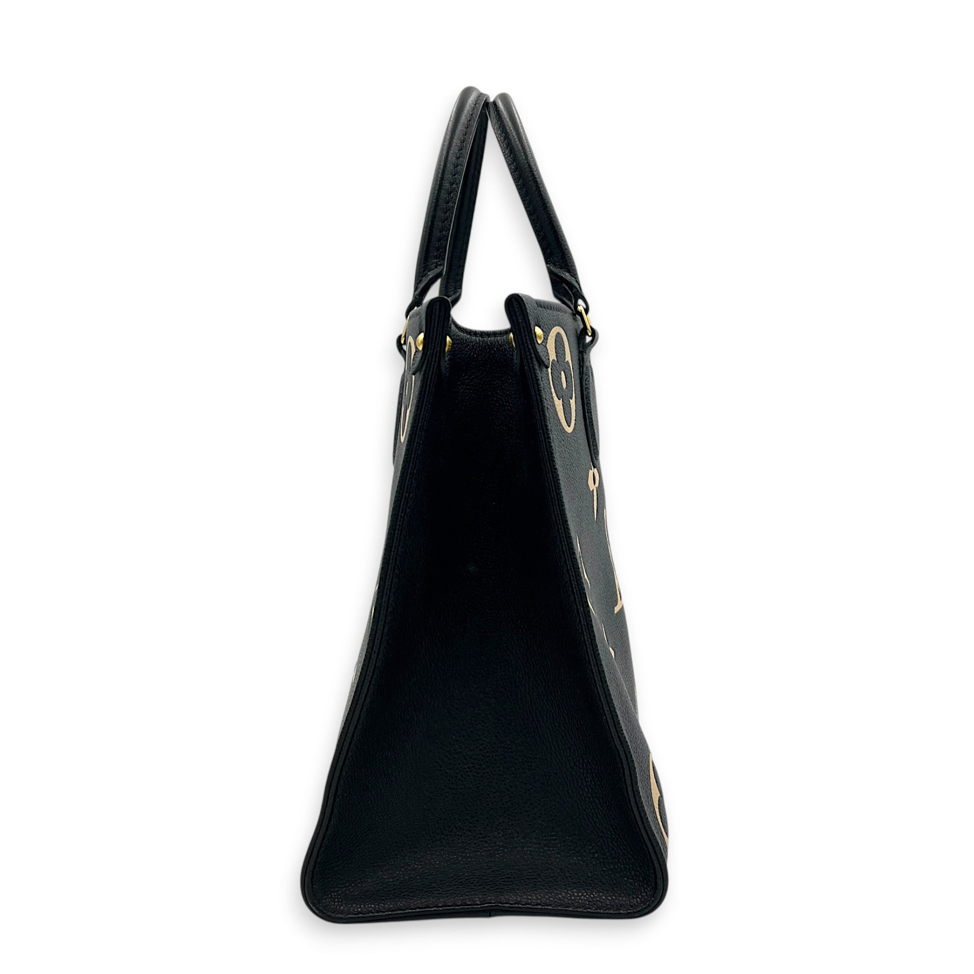 OnTheGo Tote Bag MM Black in Empreinte Leather, Gold hardware