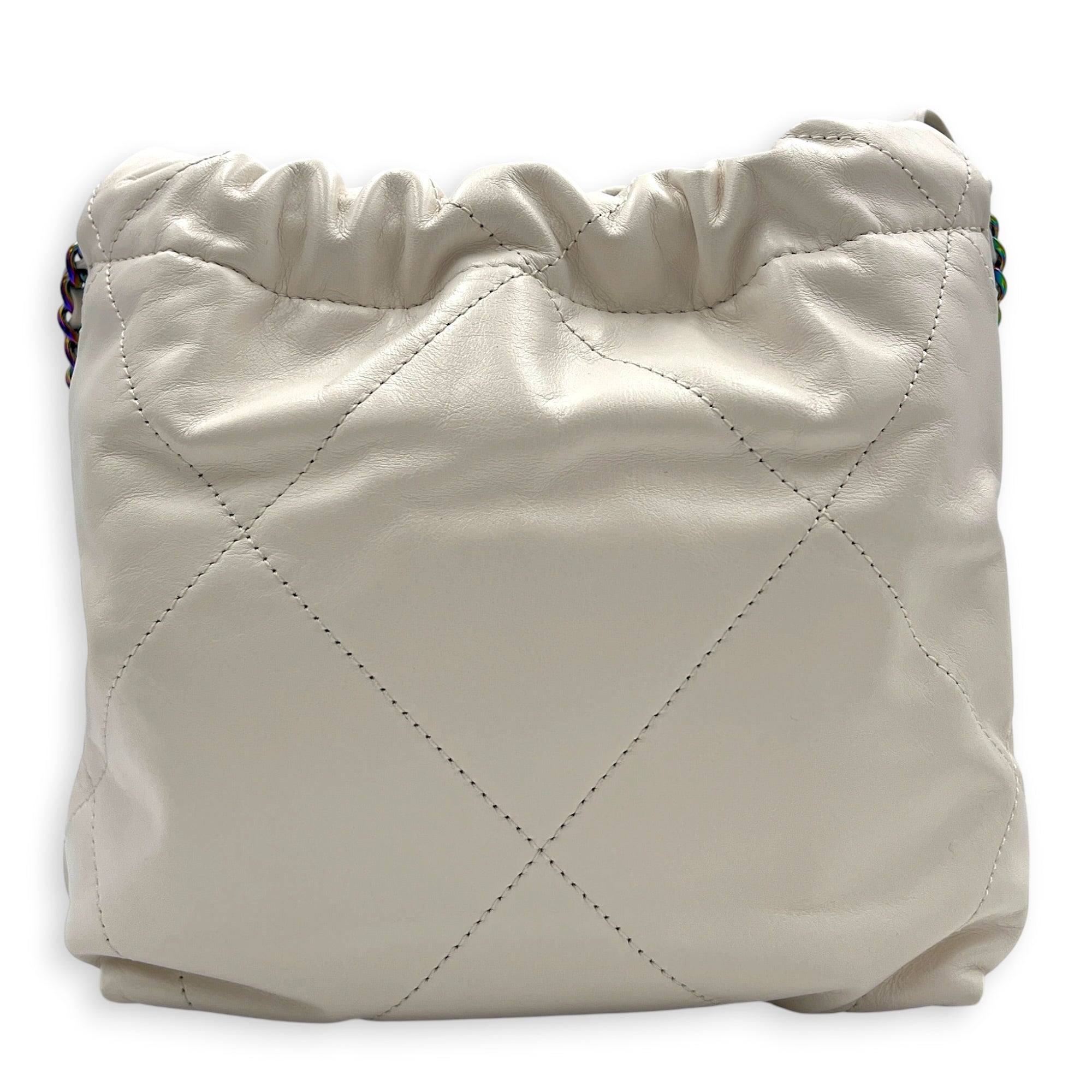 22 Tote Top Handle Bag Mini White in Lambskin, Iridescent hardware