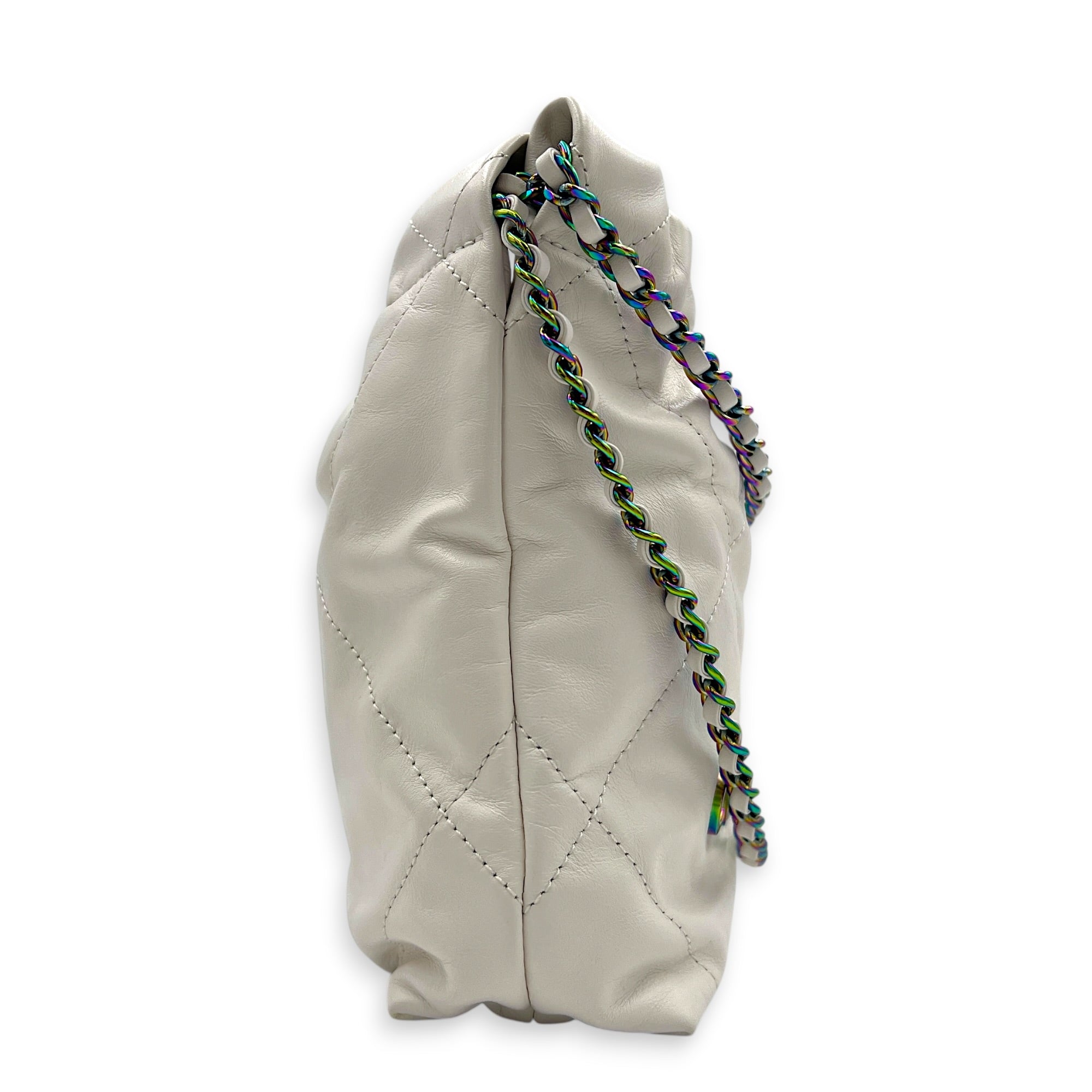 22 Tote Top Handle Bag Mini White in Lambskin, Iridescent hardware