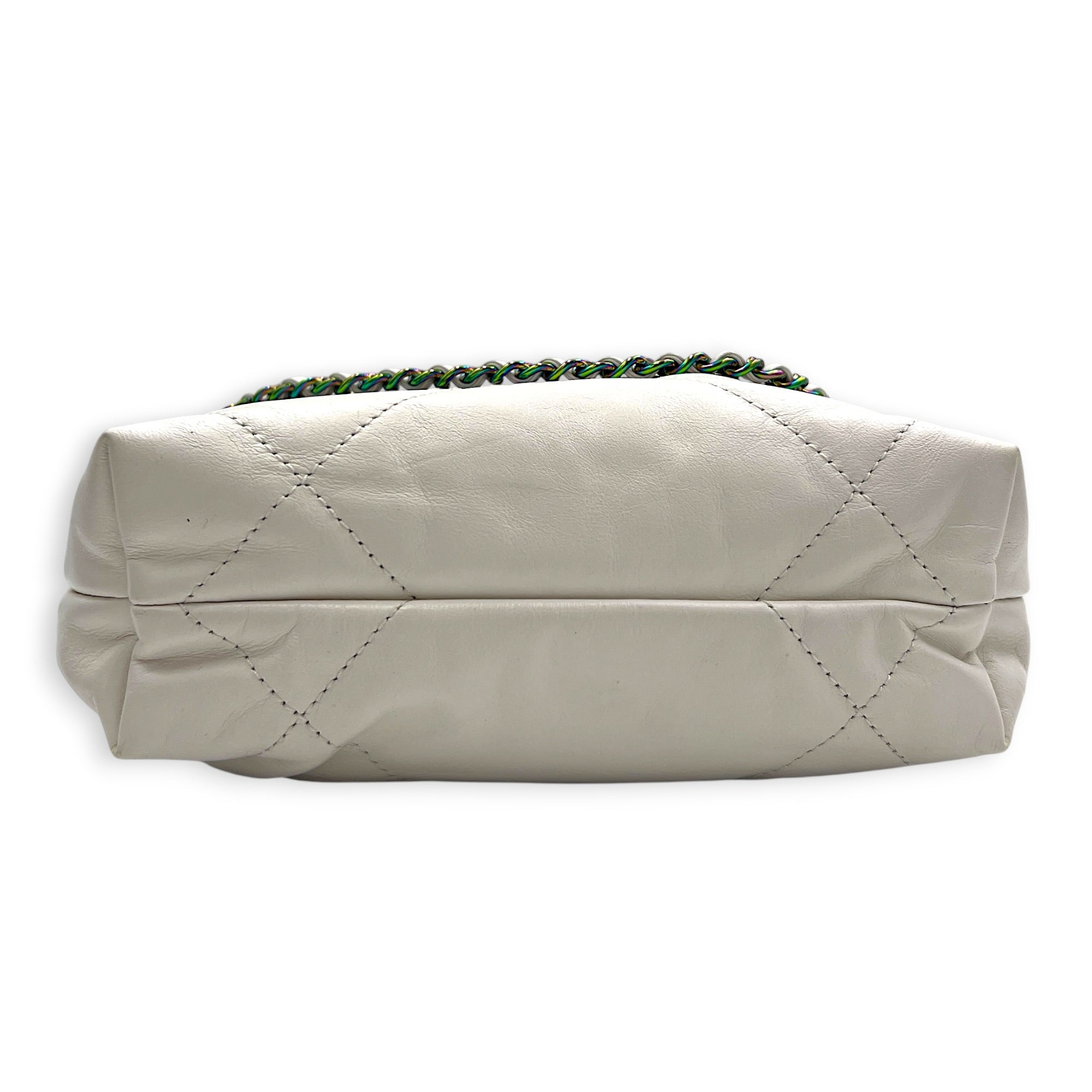 22 Tote Top Handle Bag Mini White in Lambskin, Iridescent hardware