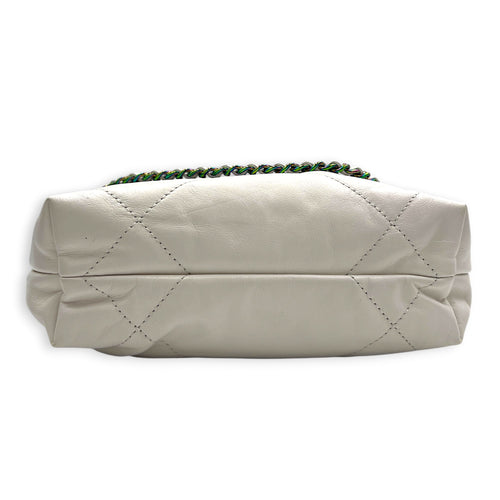 22 Tote Top Handle Bag Mini White in Lambskin, Iridescent hardware