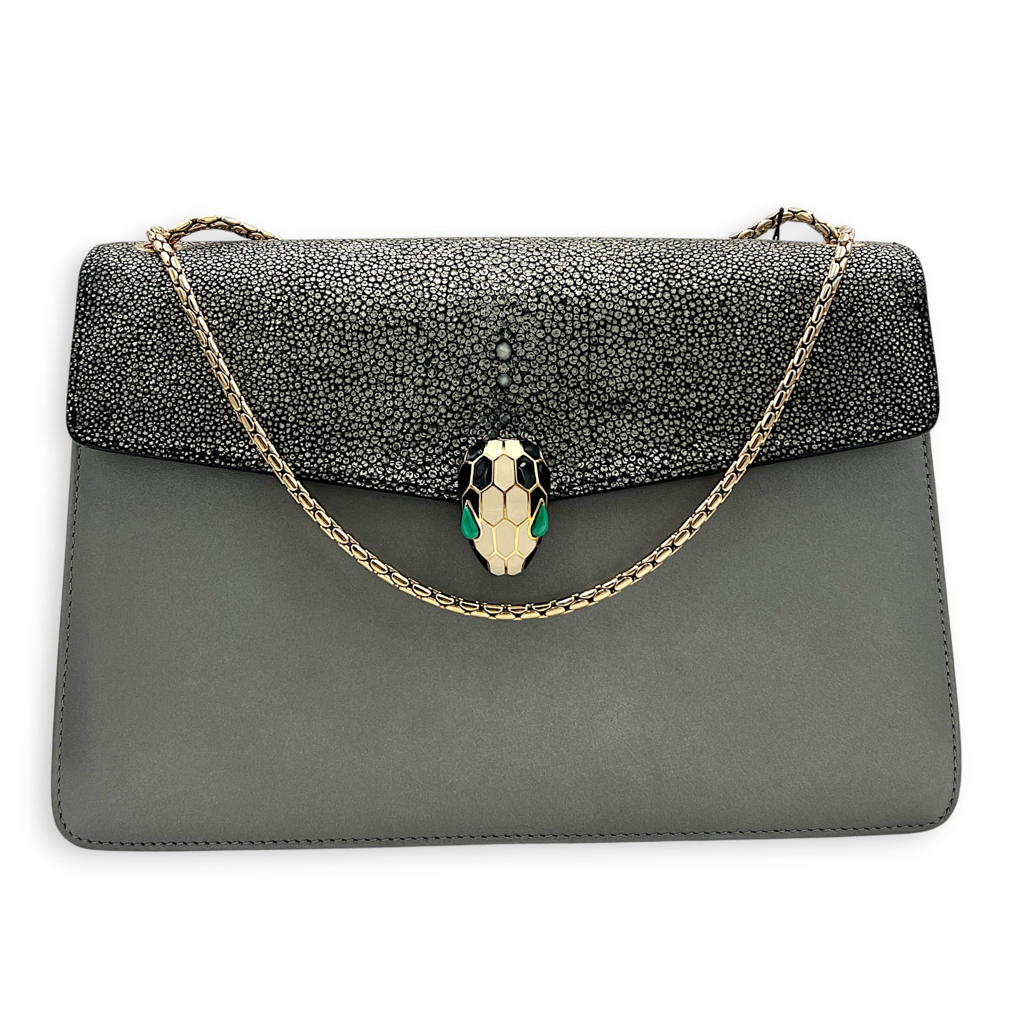 Serpenti Forever Shoulder Bag Grey in Stringray, Gold hardware