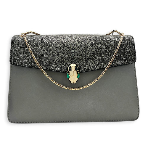Serpenti Forever Shoulder Bag Grey in Stringray, Gold hardware