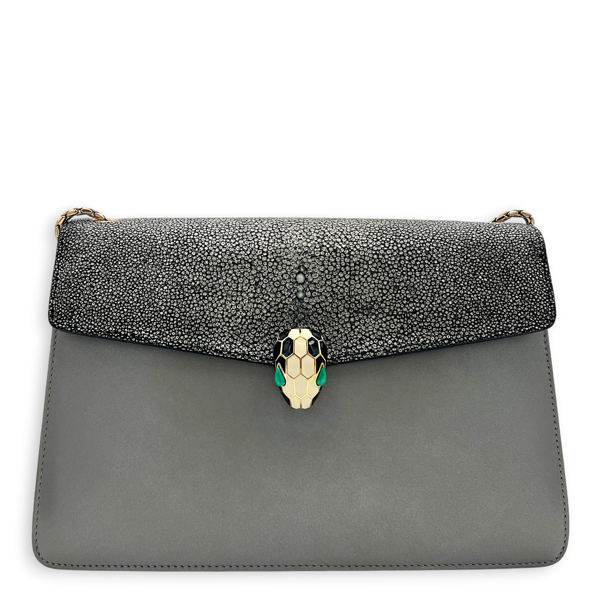 Serpenti Forever Shoulder Bag Grey in Stringray, Gold hardware