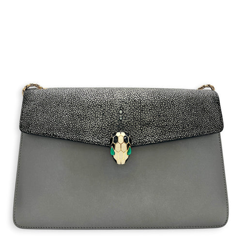Serpenti Forever Shoulder Bag Grey in Stringray, Gold hardware