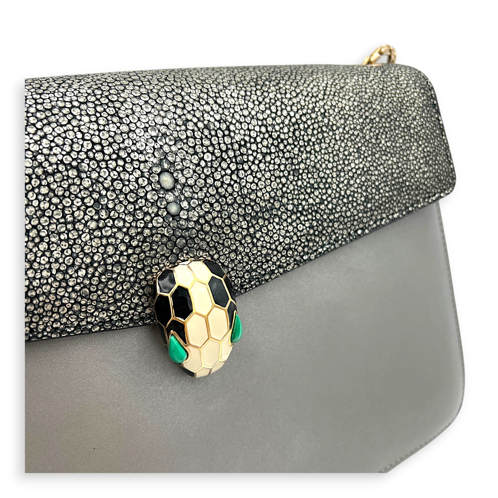 Serpenti Forever Shoulder Bag Grey in Stringray, Gold hardware
