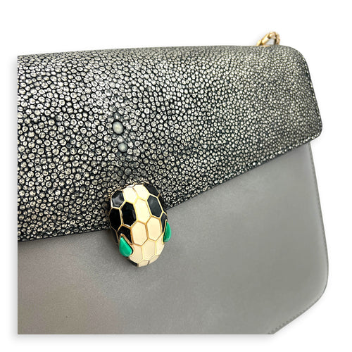 Serpenti Forever Shoulder Bag Grey in Stringray, Gold hardware