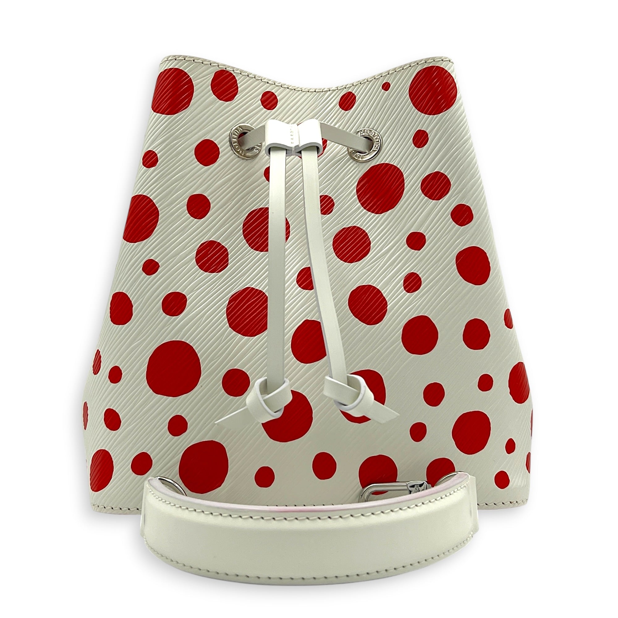 x Yayoi Kusama NeoNoe BB White Top Handle Bag in Epi Leather, Silver hardware