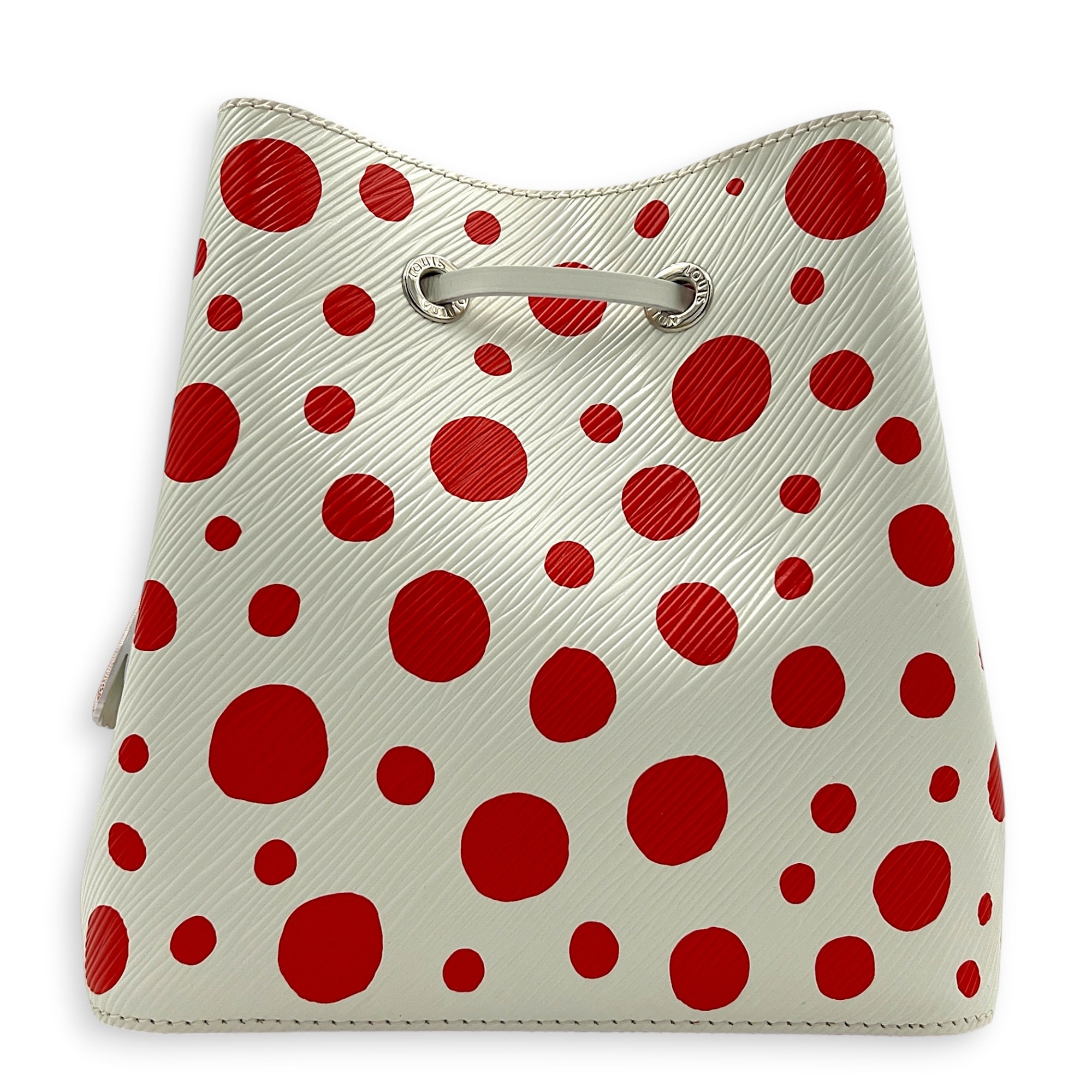 x Yayoi Kusama NeoNoe BB White Top Handle Bag in Epi Leather, Silver hardware
