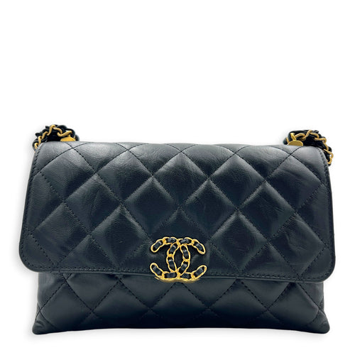 23K CC Flap Shoulder Bag Black in Calfskin, Gold hardware