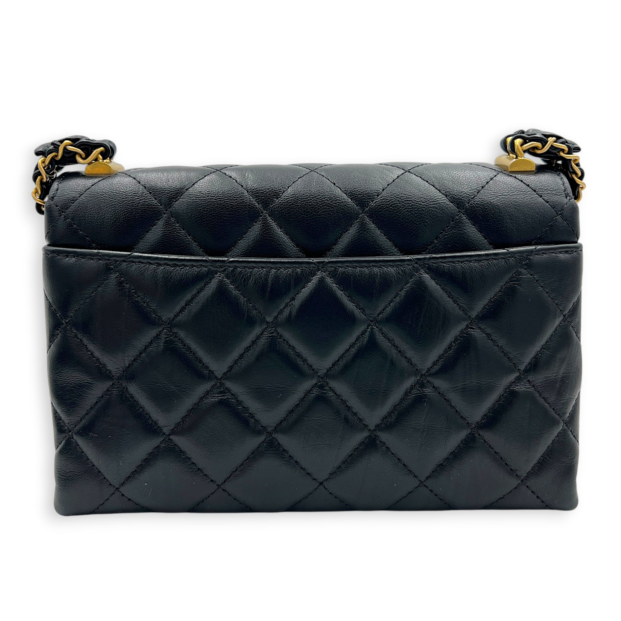23K CC Flap Shoulder Bag Black in Calfskin, Gold hardware