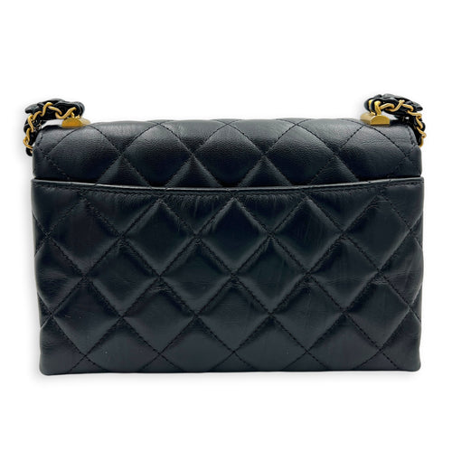 23K CC Flap Shoulder Bag Black in Calfskin, Gold hardware
