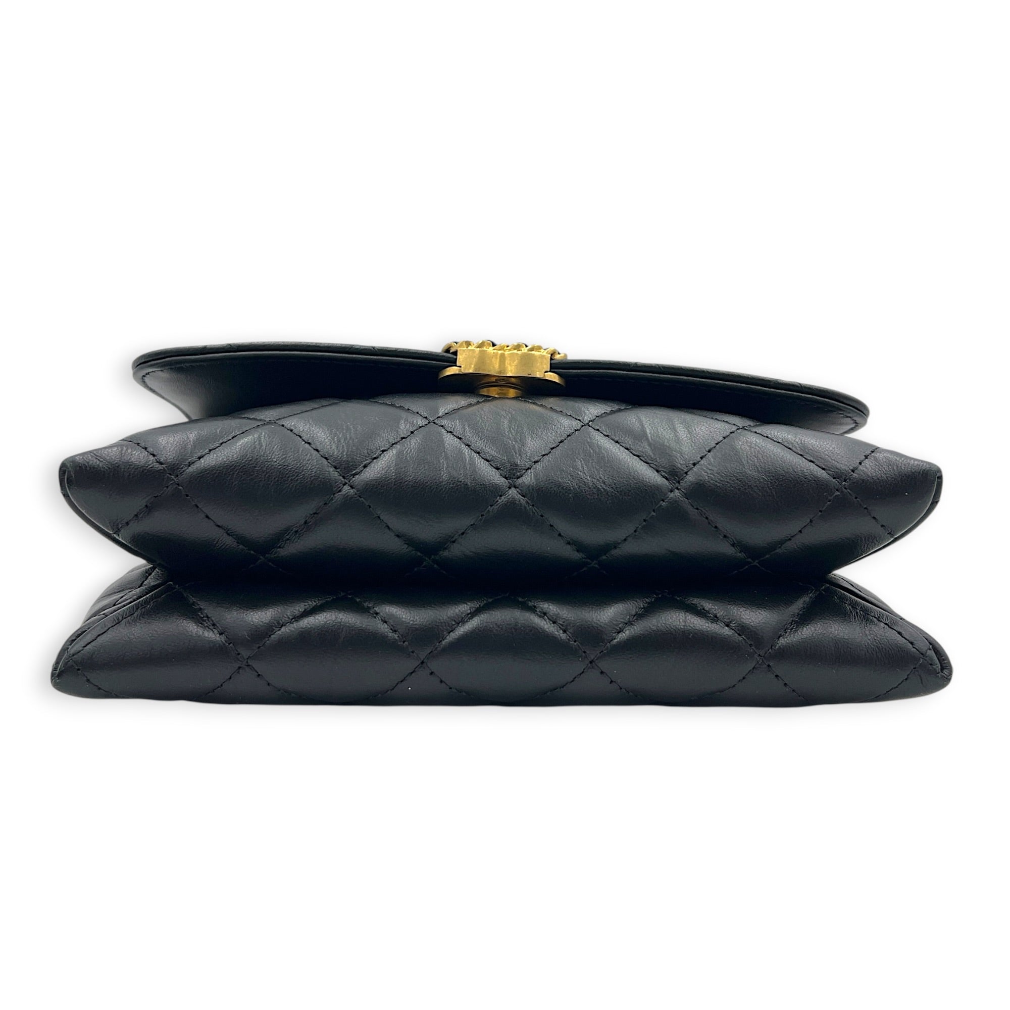 23K CC Flap Shoulder Bag Black in Calfskin, Gold hardware