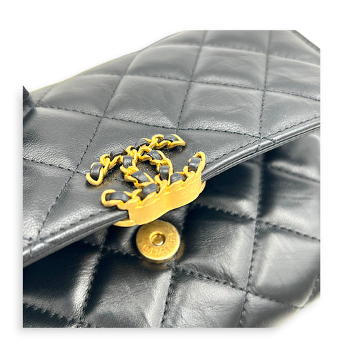 23K CC Flap Shoulder Bag Black in Calfskin, Gold hardware