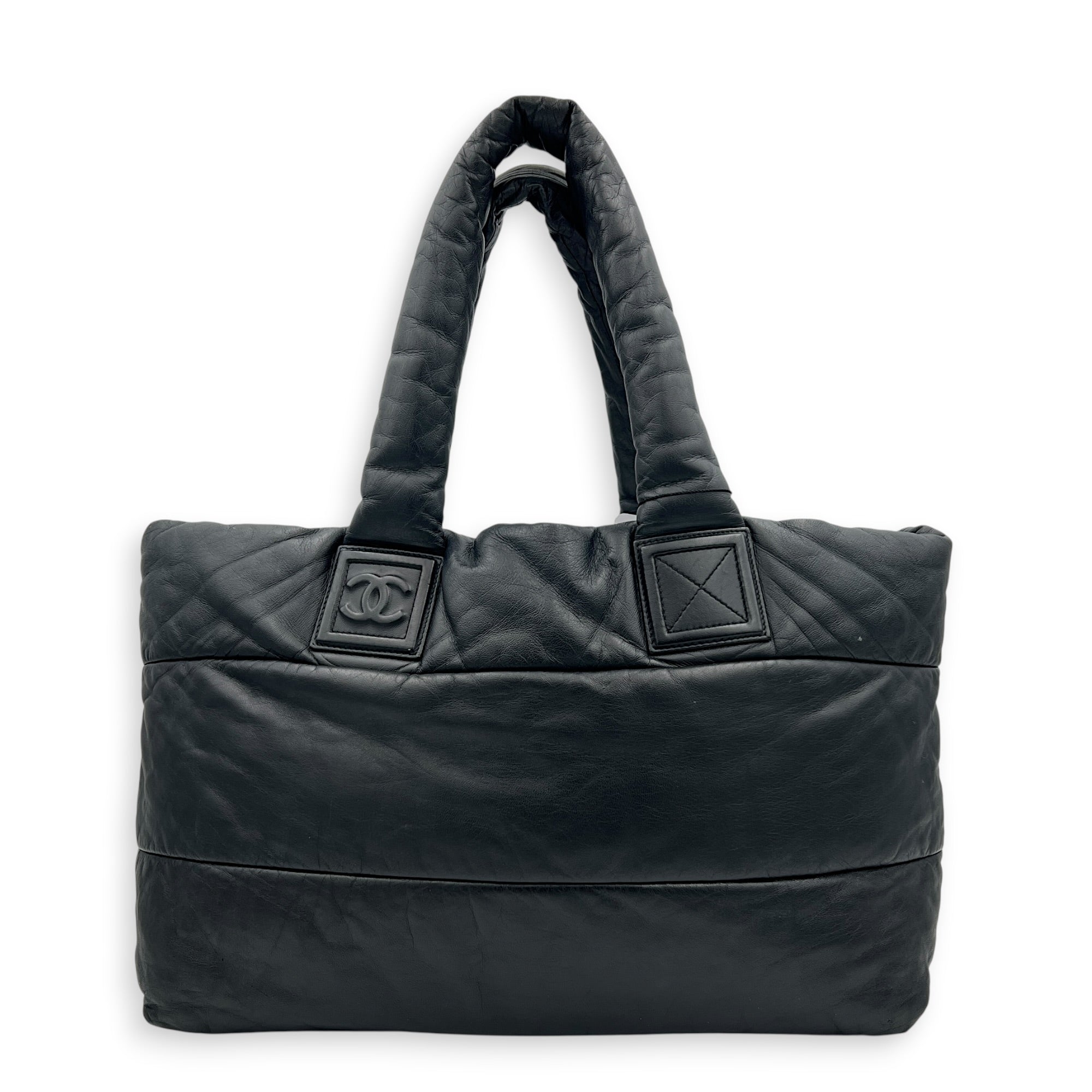 Coco Cocoon Tote Bag Black in Nylon, Silver hardware