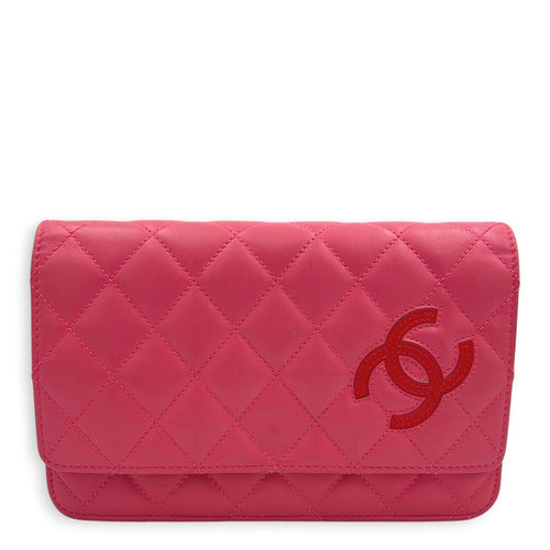 CC Wallet On Chain Pink in Lambskin, Silver hardware