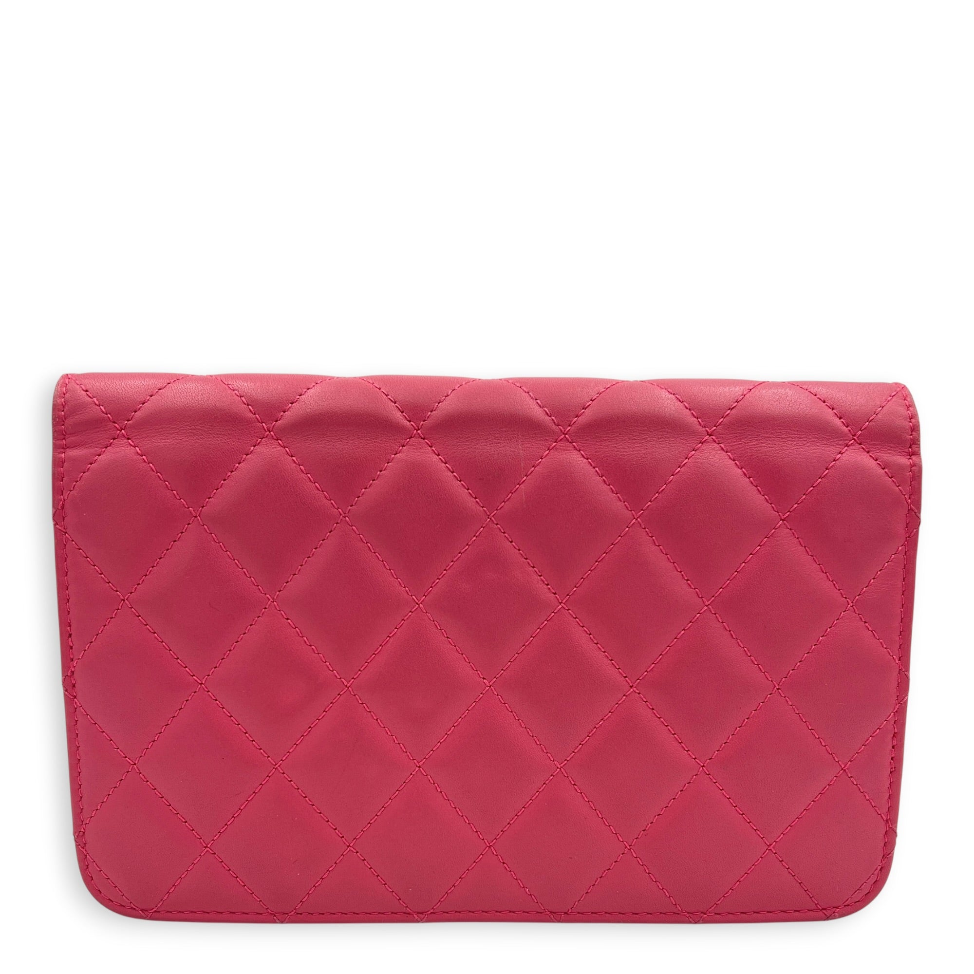 CC Wallet On Chain Pink in Lambskin, Silver hardware