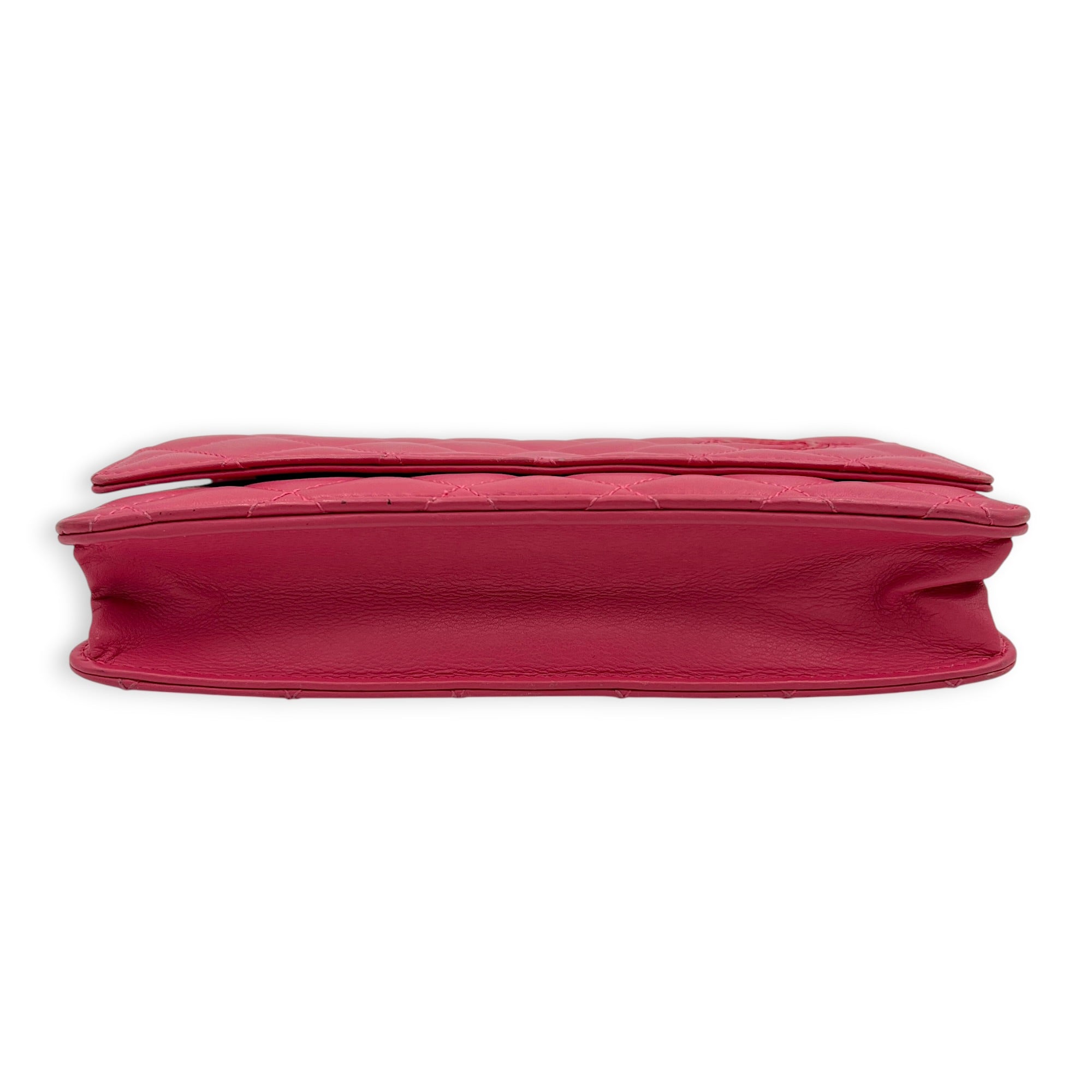 CC Wallet On Chain Pink in Lambskin, Silver hardware