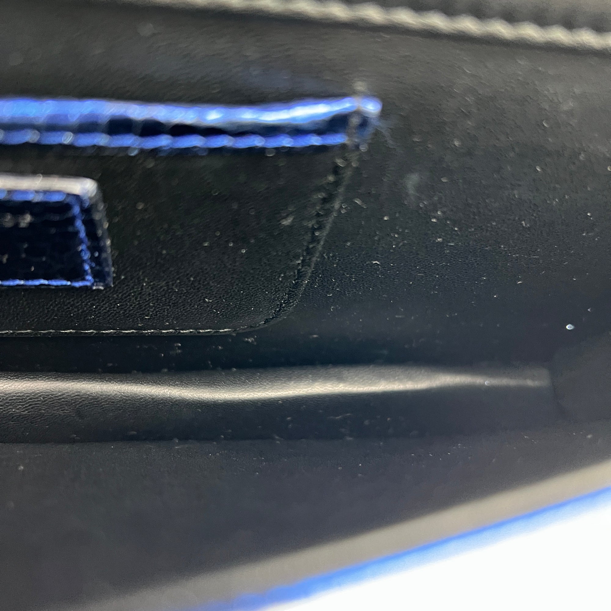 Cannage Clutch On Chain Blue in Embossed Lizard, Silver hardware