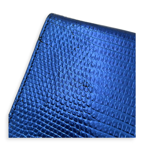 Cannage Clutch On Chain Blue in Embossed Lizard, Silver hardware