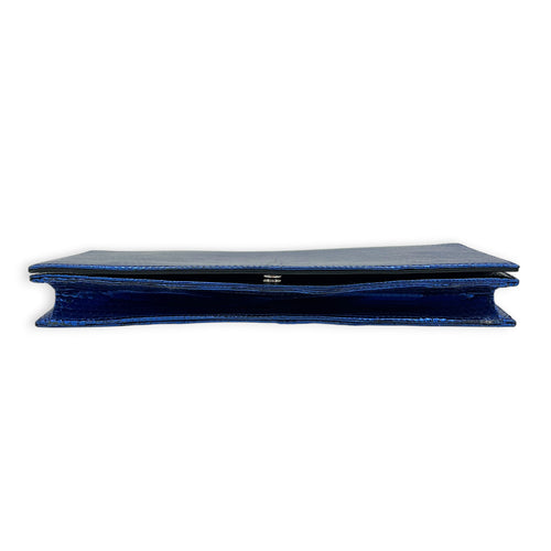Cannage Clutch On Chain Blue in Embossed Lizard, Silver hardware