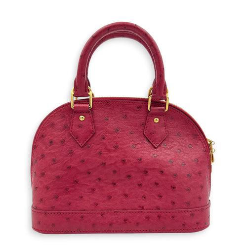 Alma Top Handle Bag BB Red in Ostrich, Gold hardware