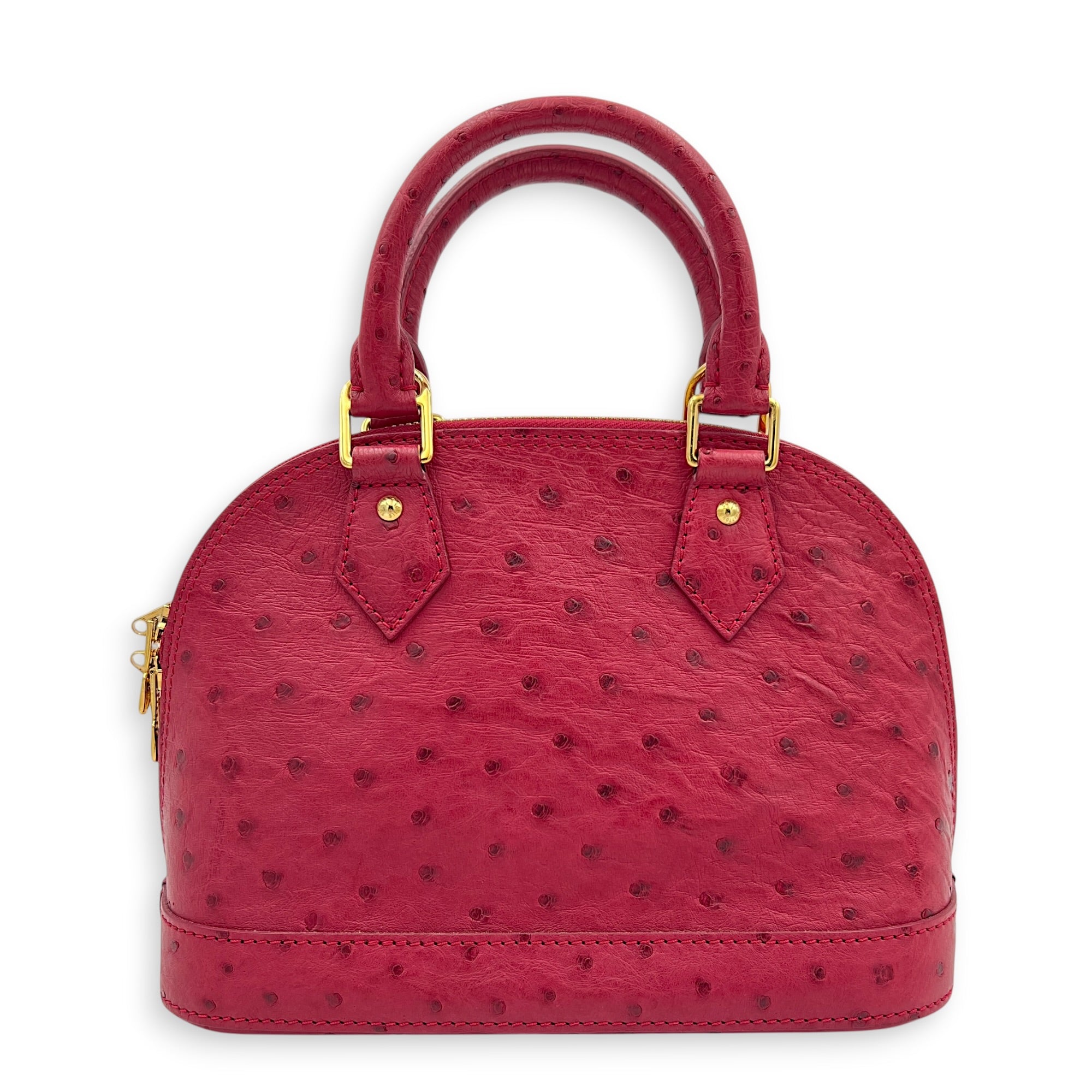 Alma Top Handle Bag BB Red in Ostrich, Gold hardware