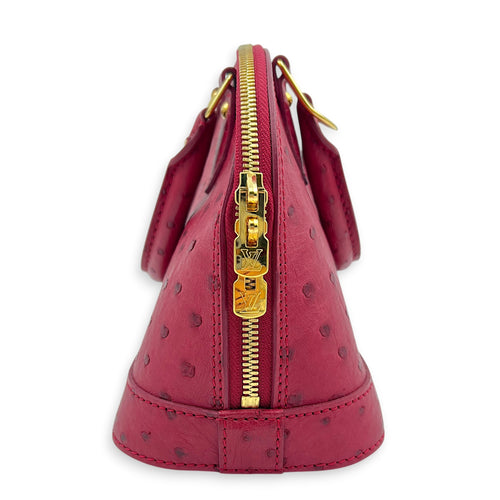 Alma Top Handle Bag BB Red in Ostrich, Gold hardware