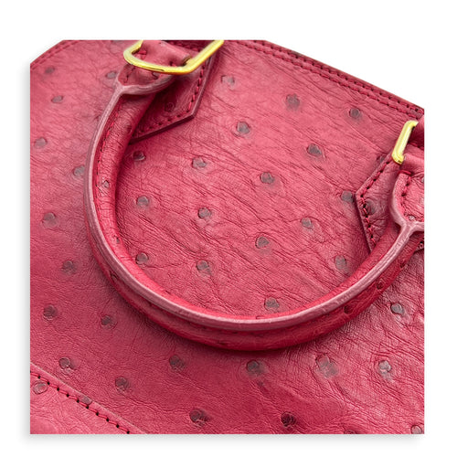 Alma Top Handle Bag BB Red in Ostrich, Gold hardware