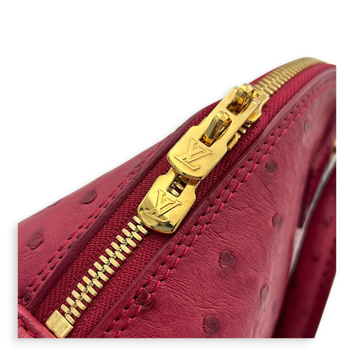 Alma Top Handle Bag BB Red in Ostrich, Gold hardware