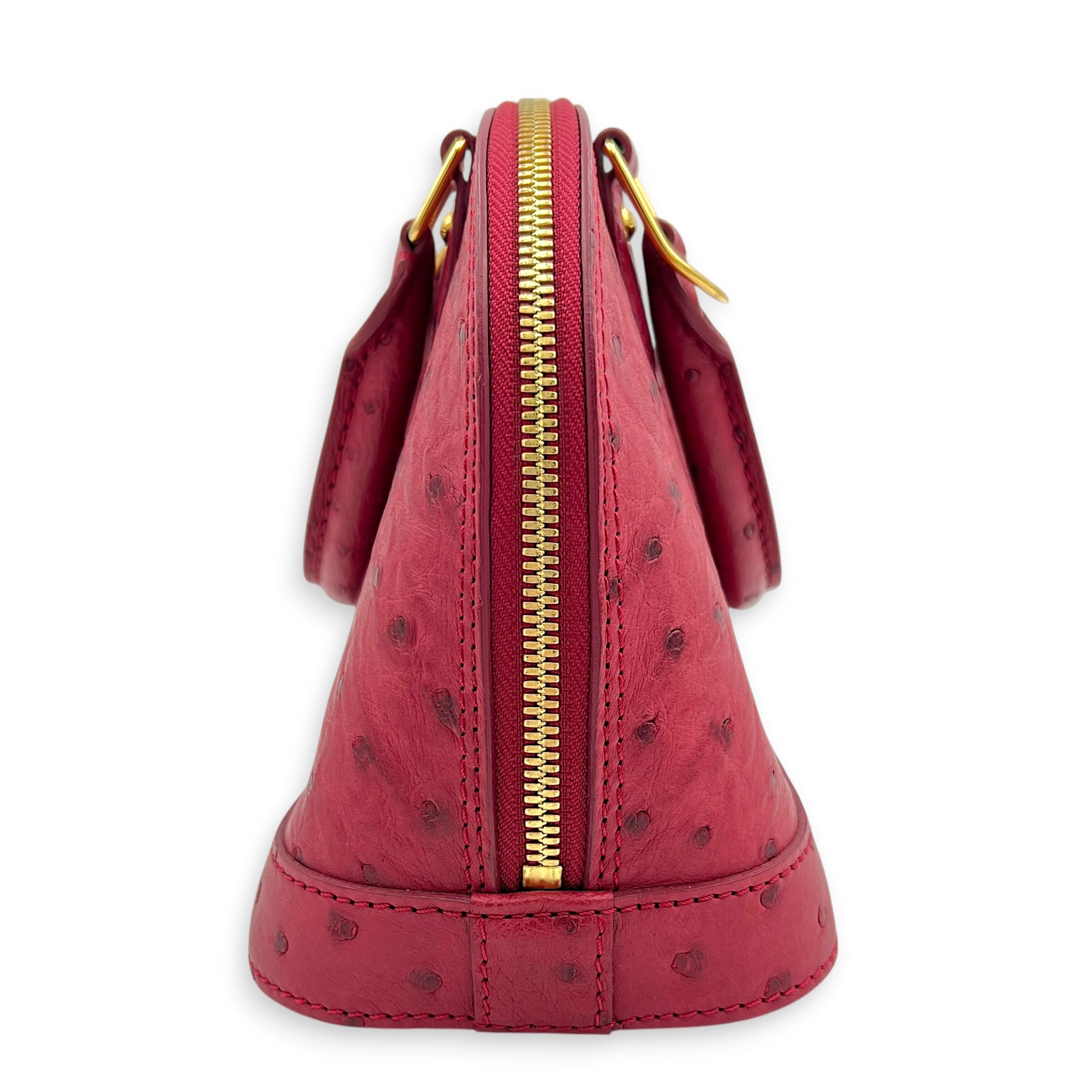 Alma Top Handle Bag BB Red in Ostrich, Gold hardware