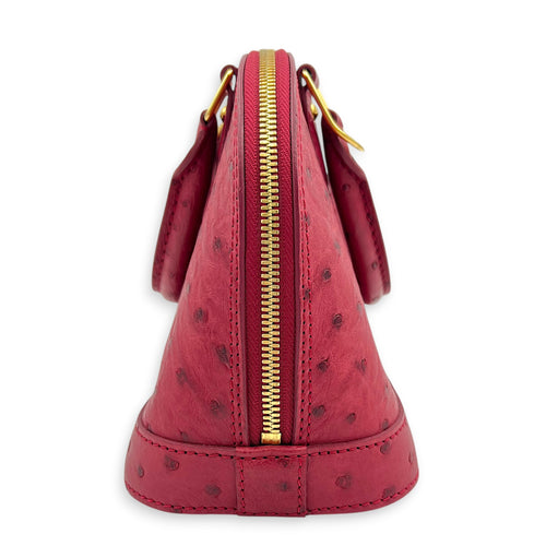 Alma Top Handle Bag BB Red in Ostrich, Gold hardware