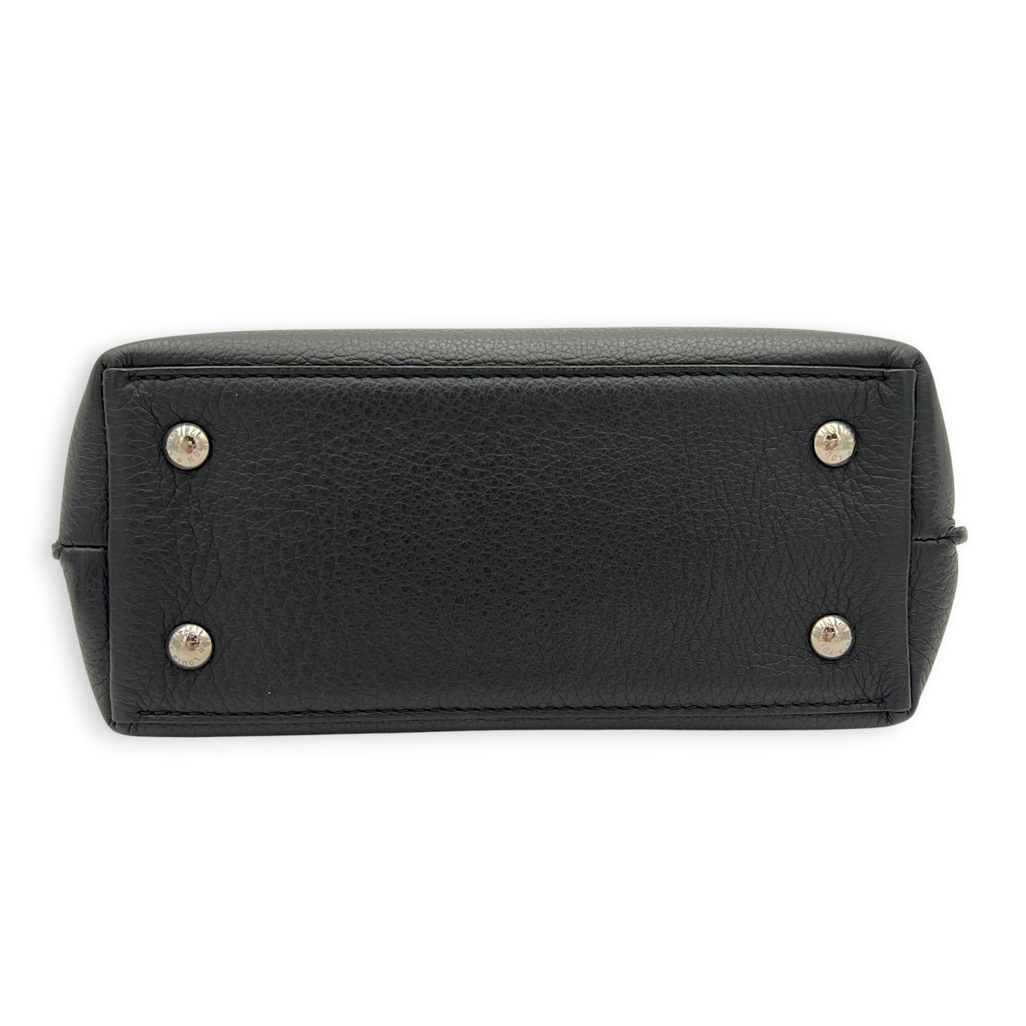 LockMe Top Handle Bag Mini Black in Calfskin, Silver hardware