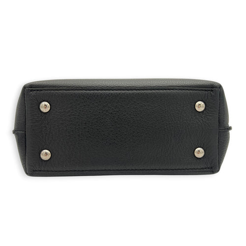 LockMe Top Handle Bag Mini Black in Calfskin, Silver hardware