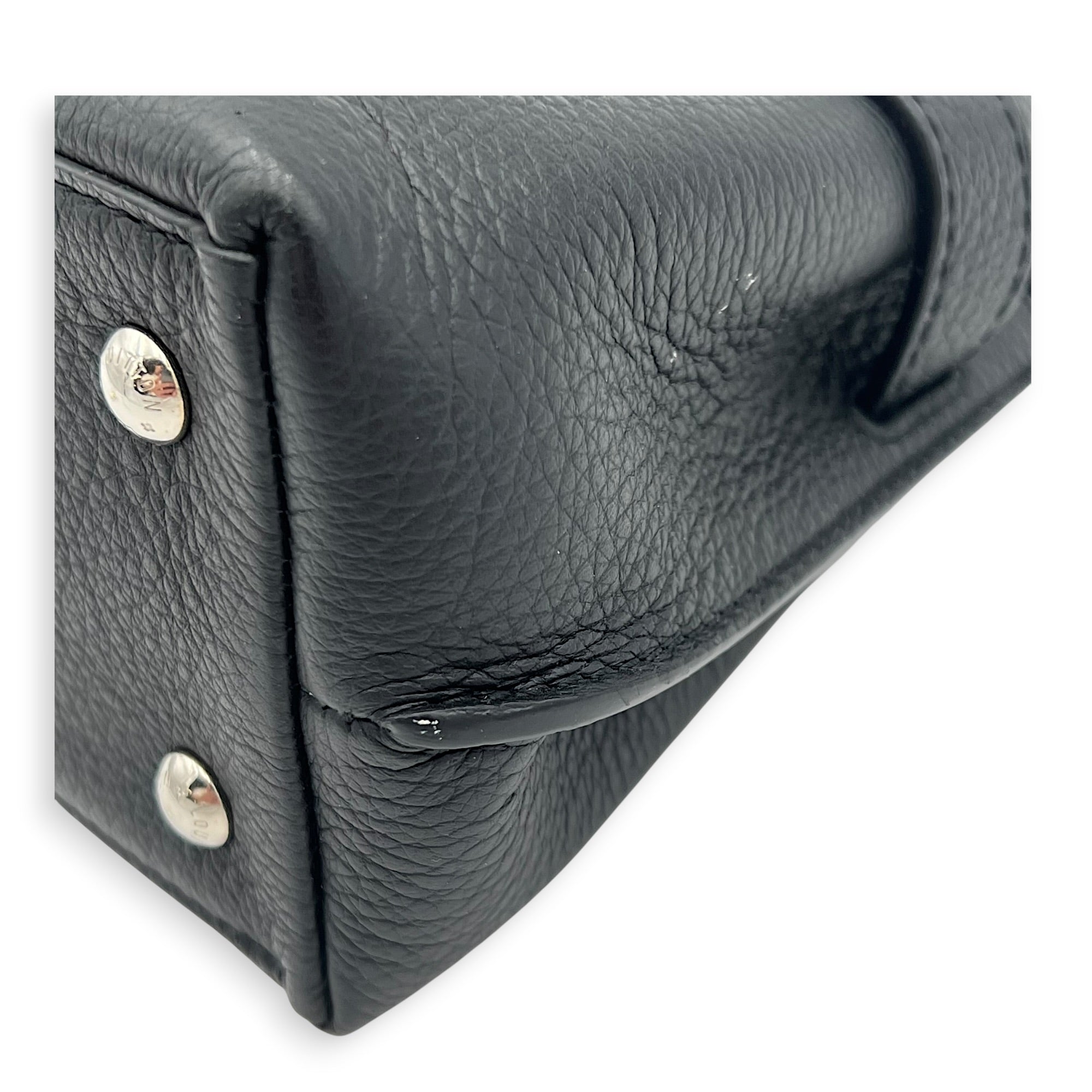 LockMe Top Handle Bag Mini Black in Calfskin, Silver hardware