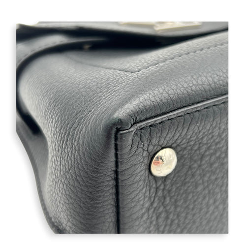 LockMe Top Handle Bag Mini Black in Calfskin, Silver hardware