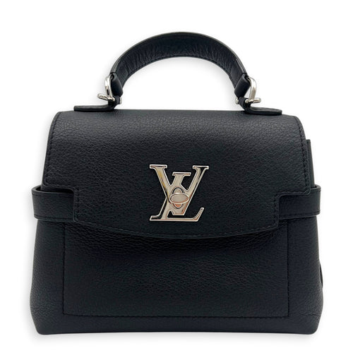LockMe Top Handle Bag Mini Black in Calfskin, Silver hardware