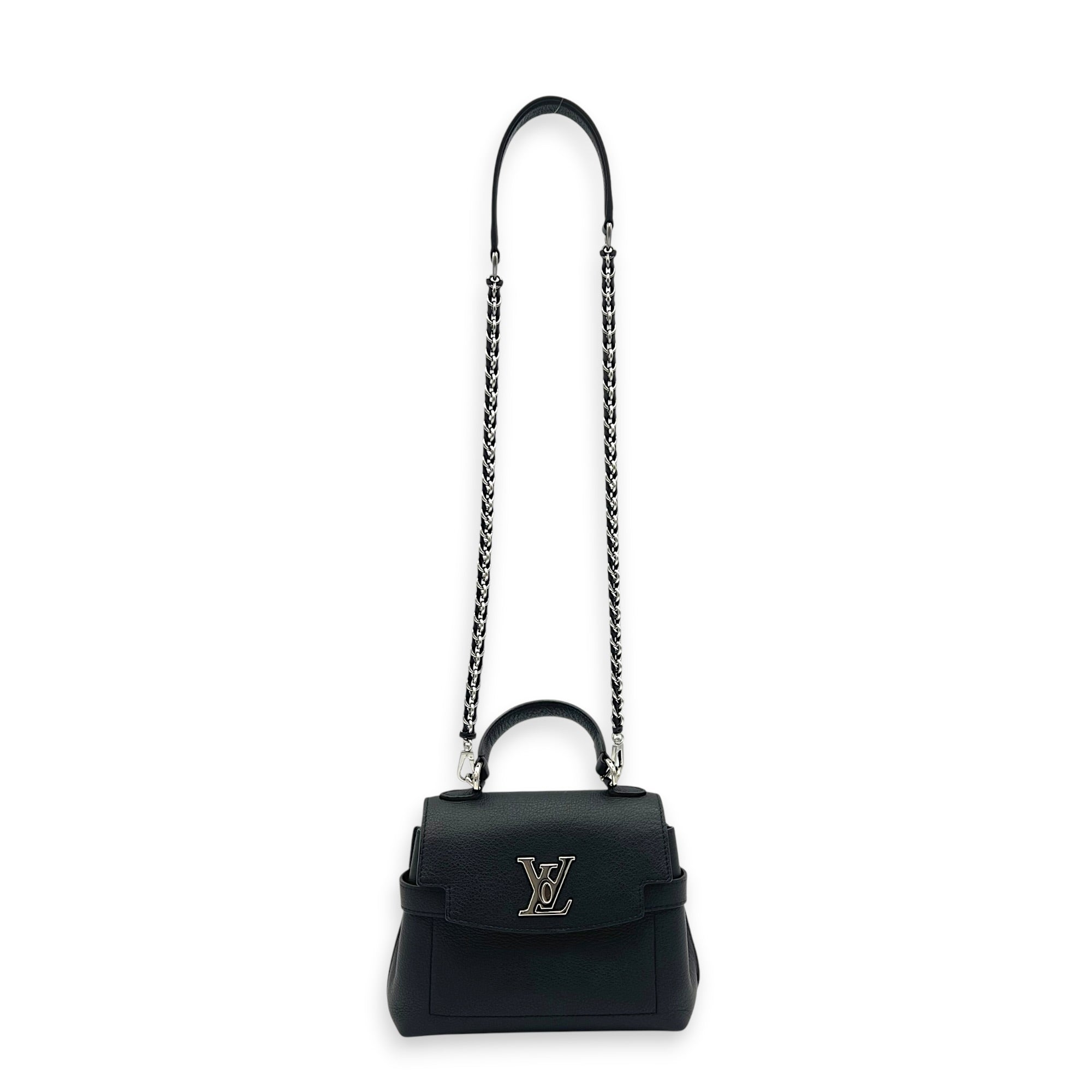 LockMe Top Handle Bag Mini Black in Calfskin, Silver hardware