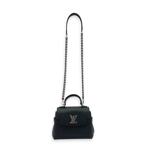 LockMe Top Handle Bag Mini Black in Calfskin, Silver hardware