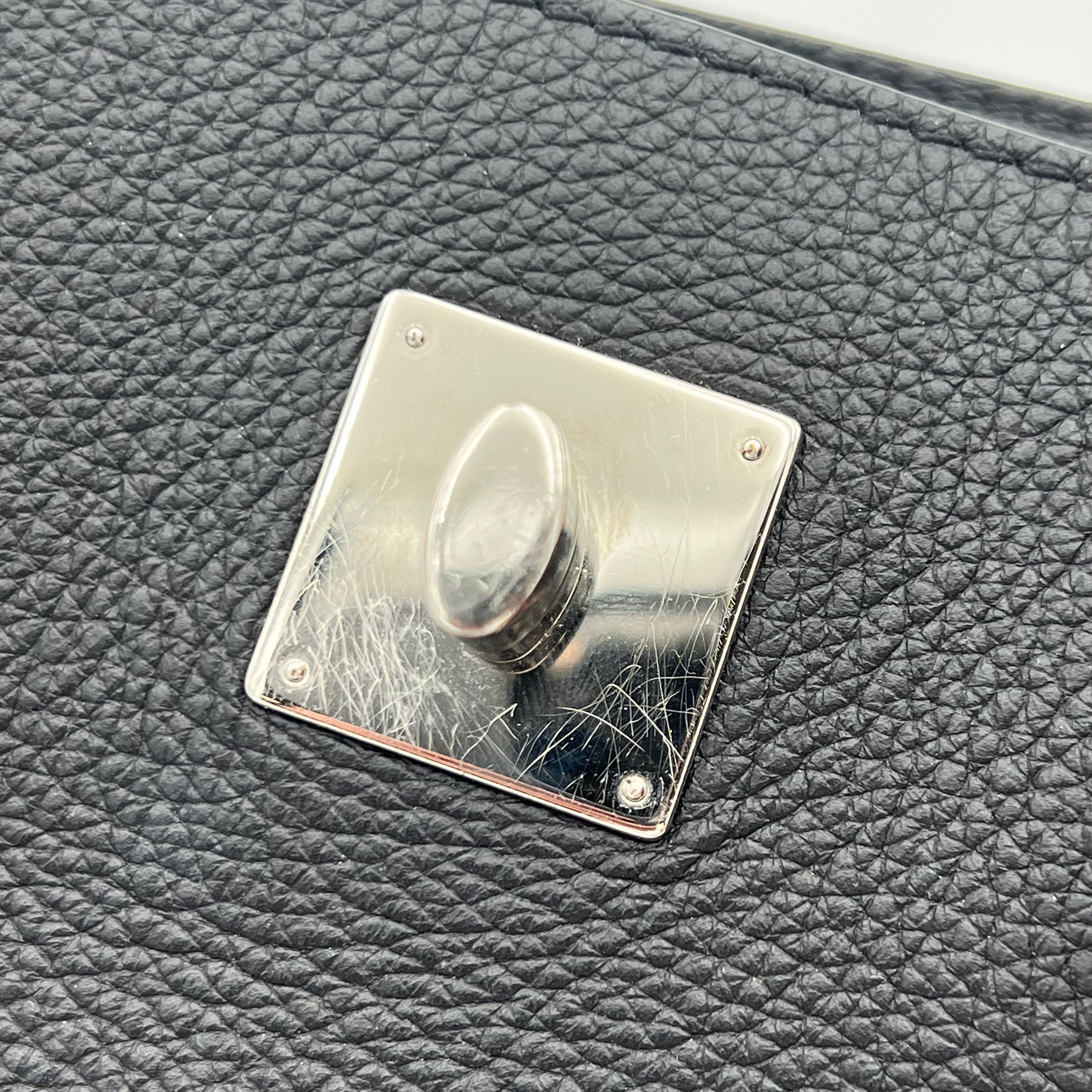 LockMe Top Handle Bag Mini Black in Calfskin, Silver hardware