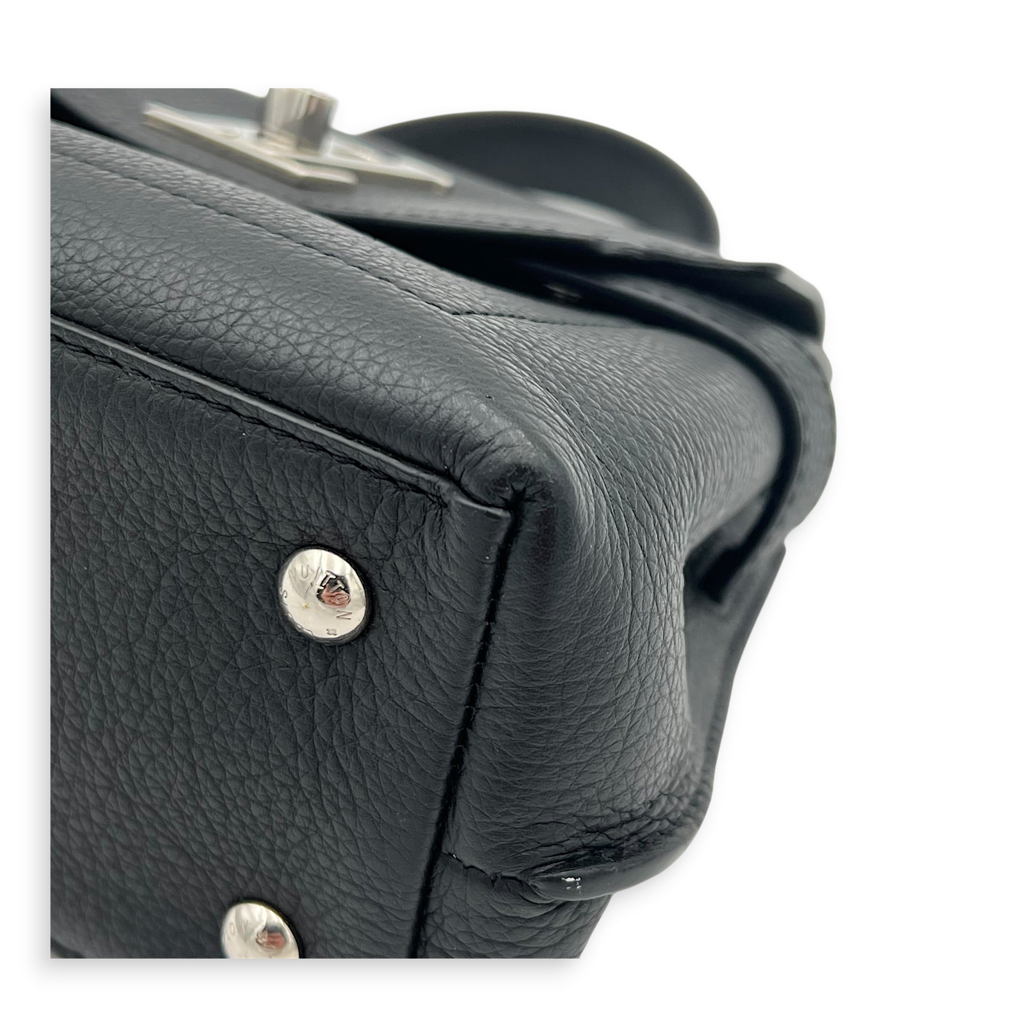 LockMe Top Handle Bag Mini Black in Calfskin, Silver hardware