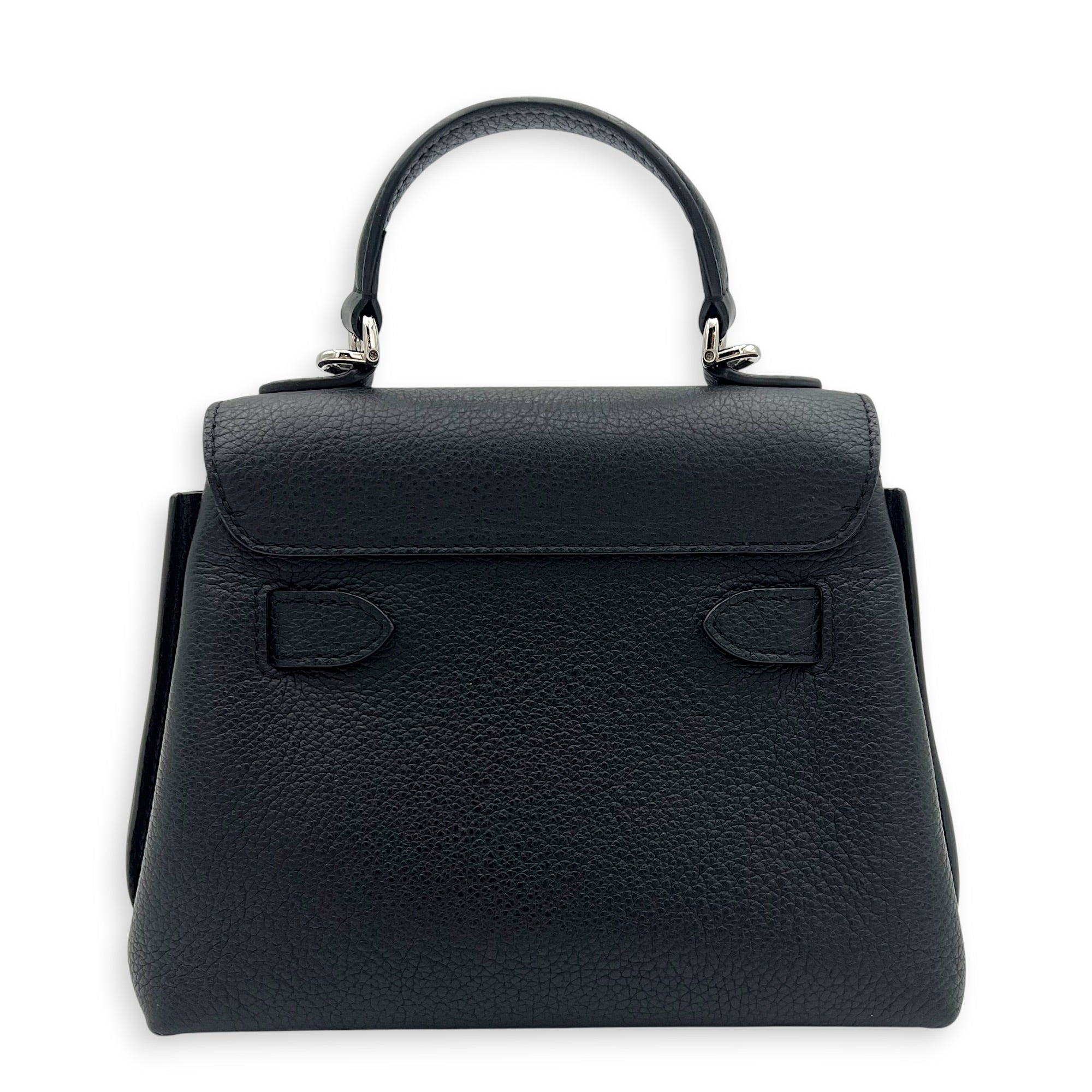 LockMe Top Handle Bag Mini Black in Calfskin, Silver hardware