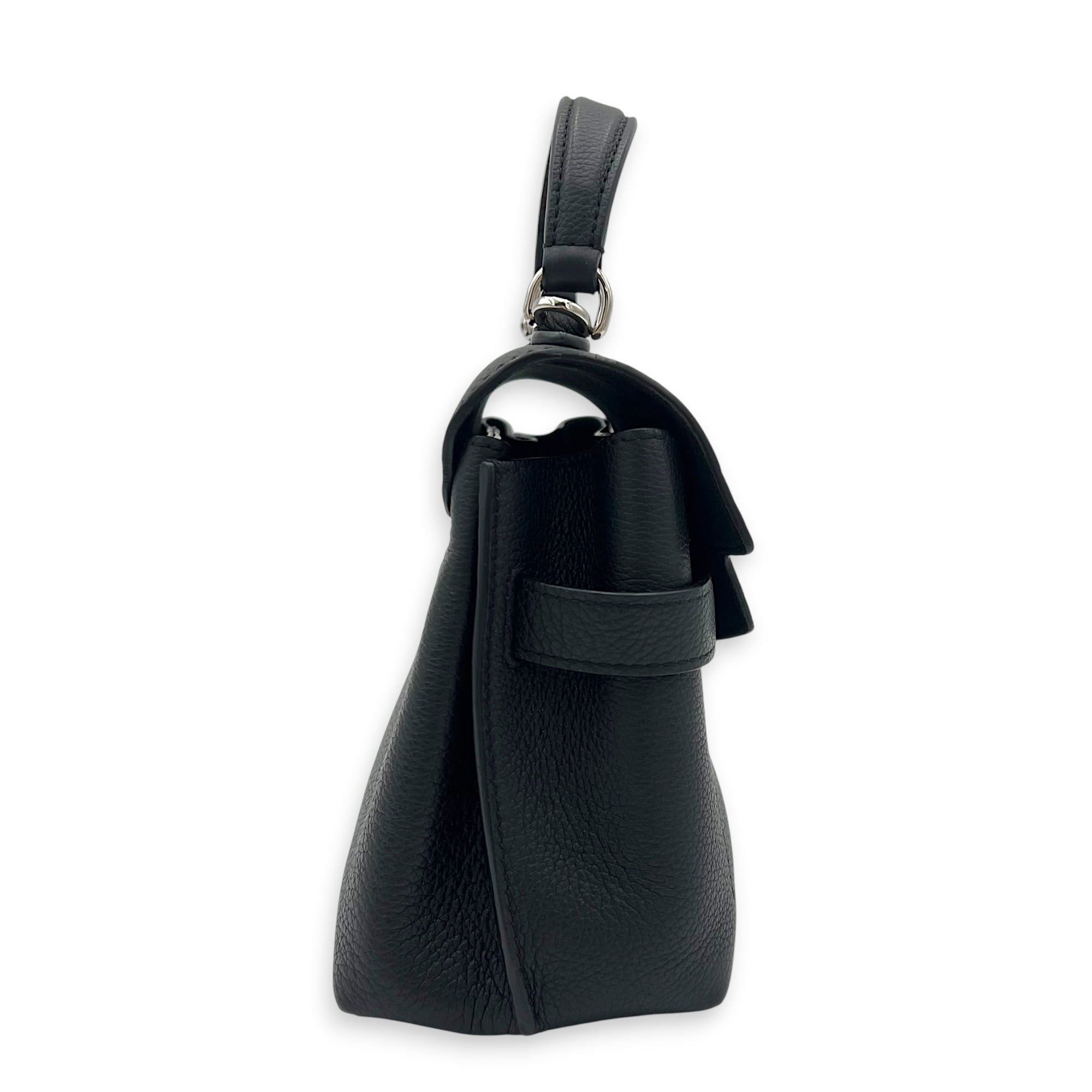 LockMe Top Handle Bag Mini Black in Calfskin, Silver hardware