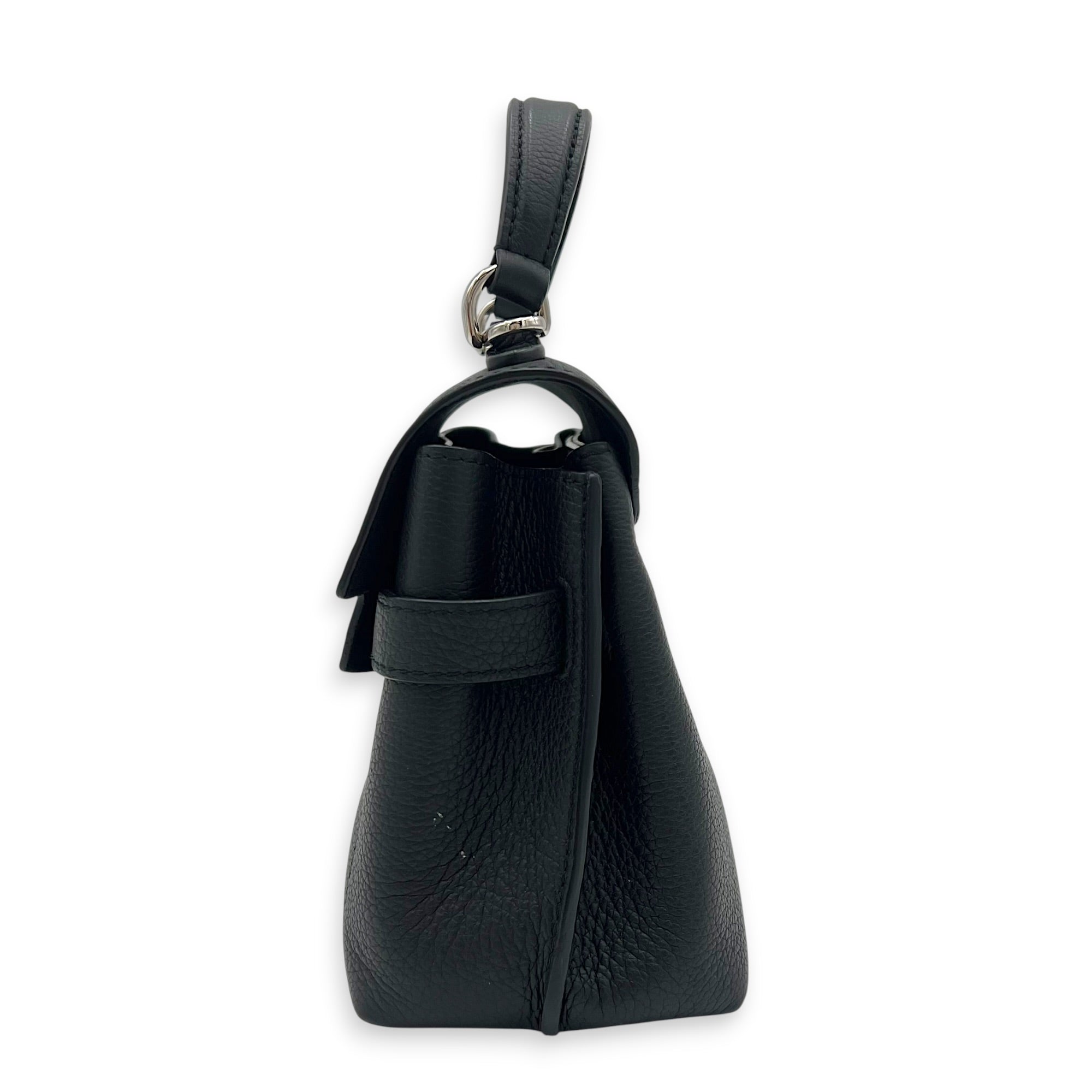 LockMe Top Handle Bag Mini Black in Calfskin, Silver hardware